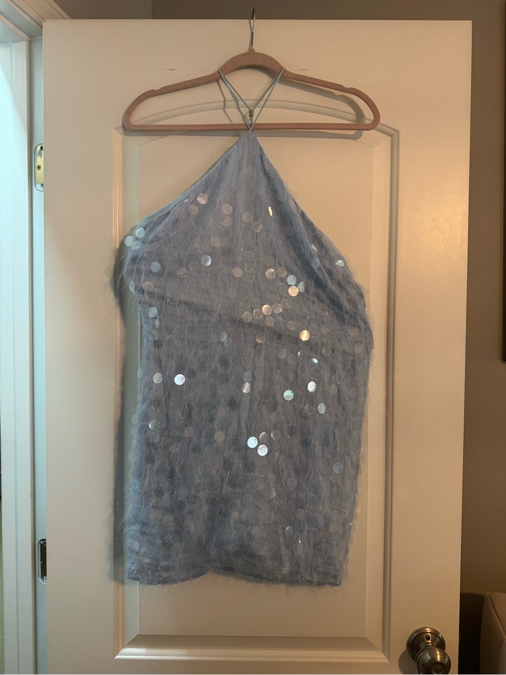 Peppermayo Light Blue Halter Sequin Mini Dress - Picture 3 of 6